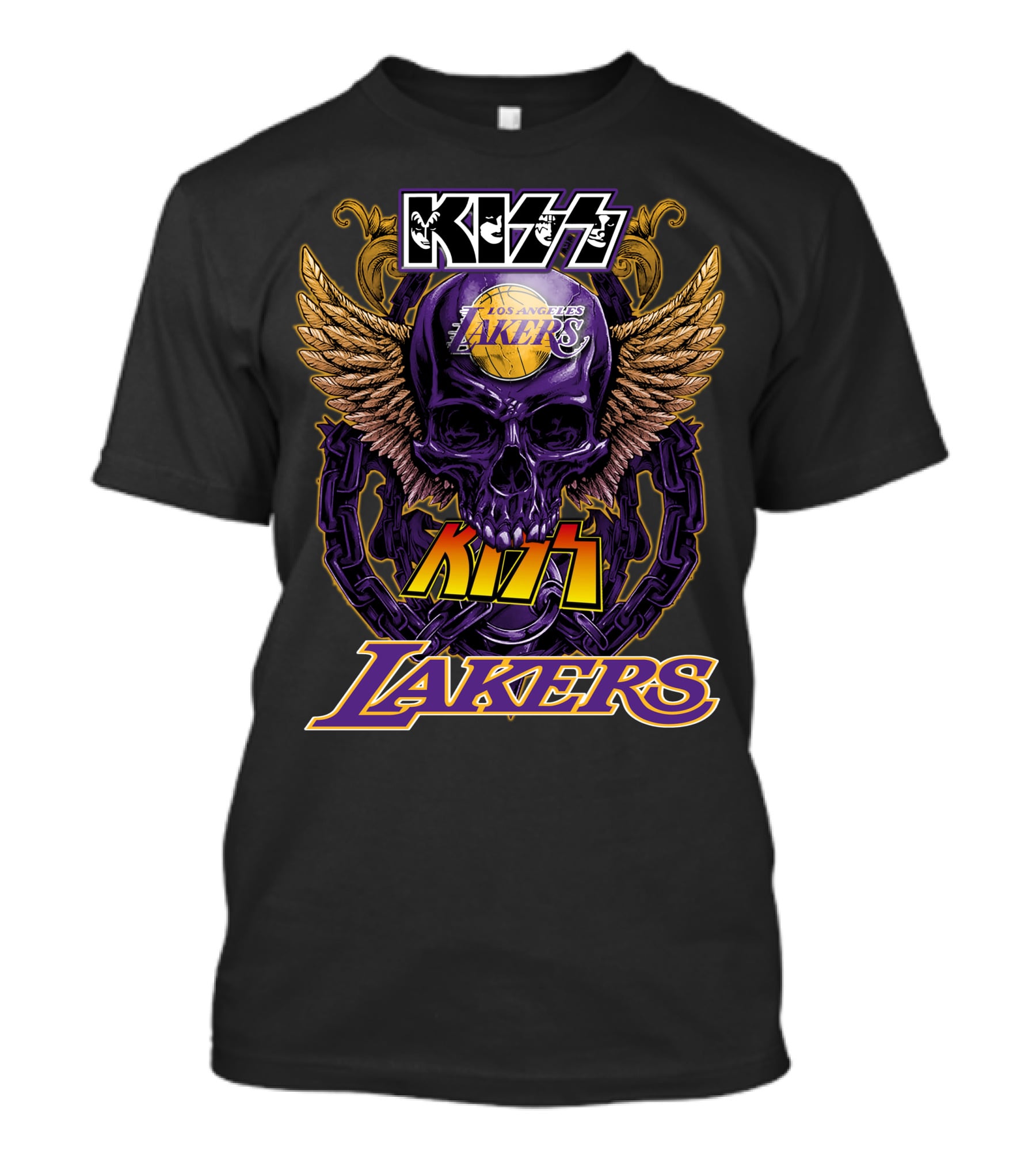 Kiss Los Angeles Lakers Skull Wings T-Shirt