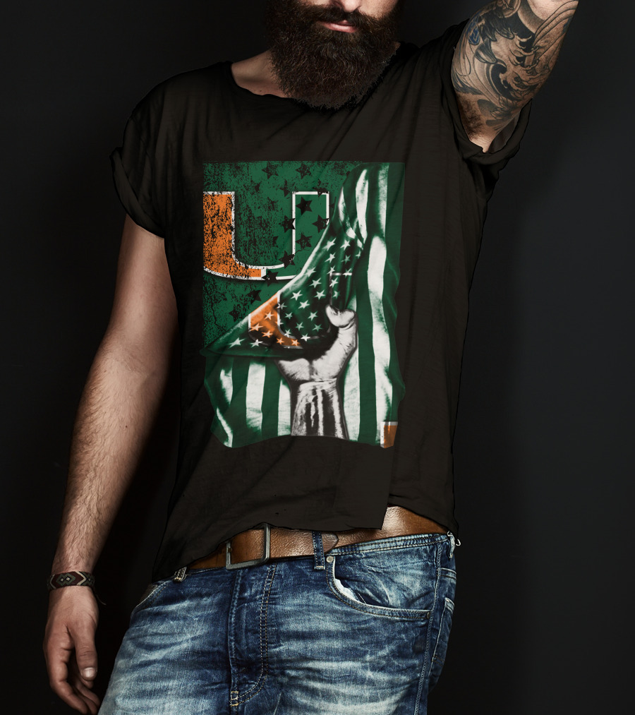 Miami Hurricanes U Flag Stars And Stripes Fist T-Shirt