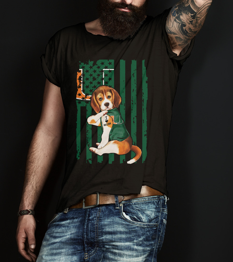 Beagle Miami Hurricanes I Love Mom Football Fan Mascot T-Shirt