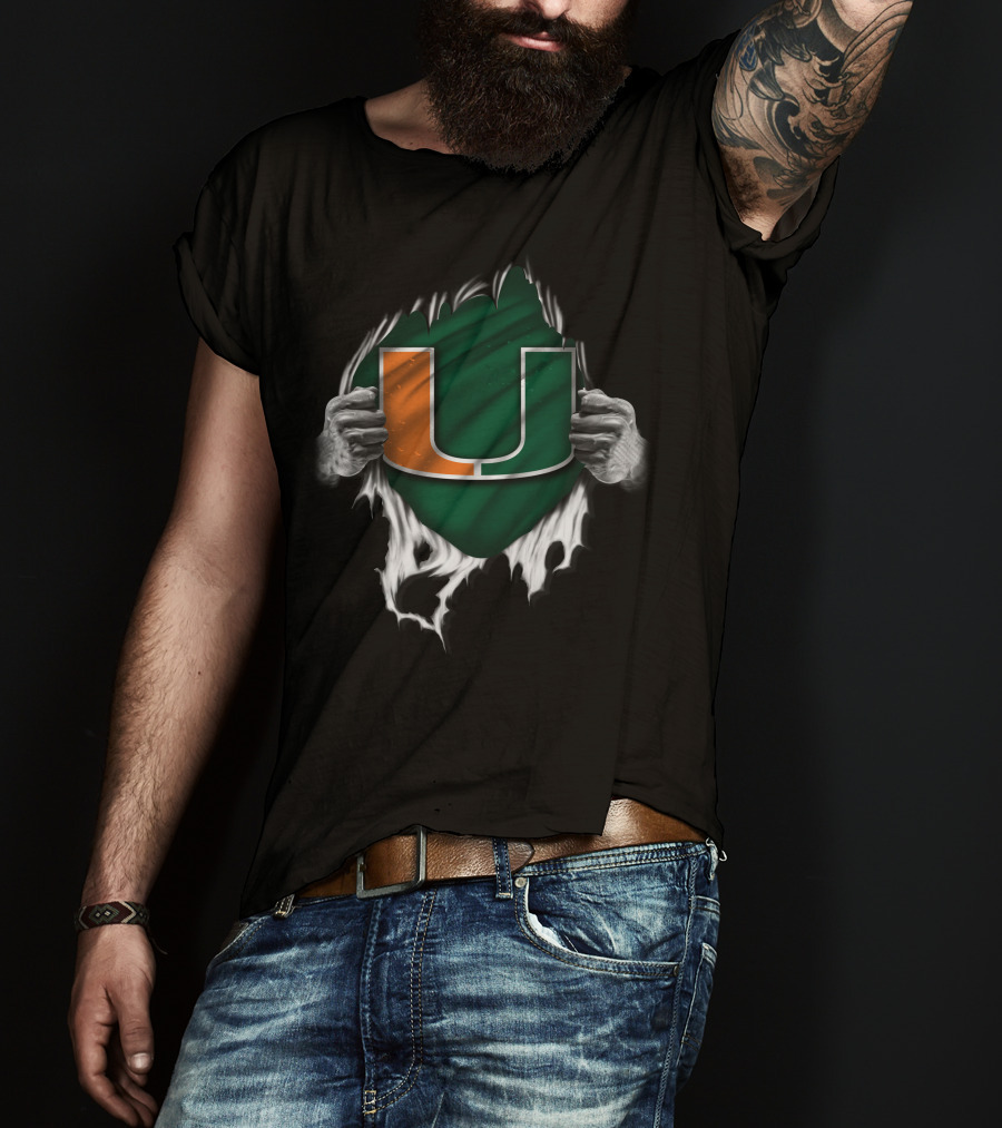 Miami Hurricanes U Logo Torn Reveal T-Shirt