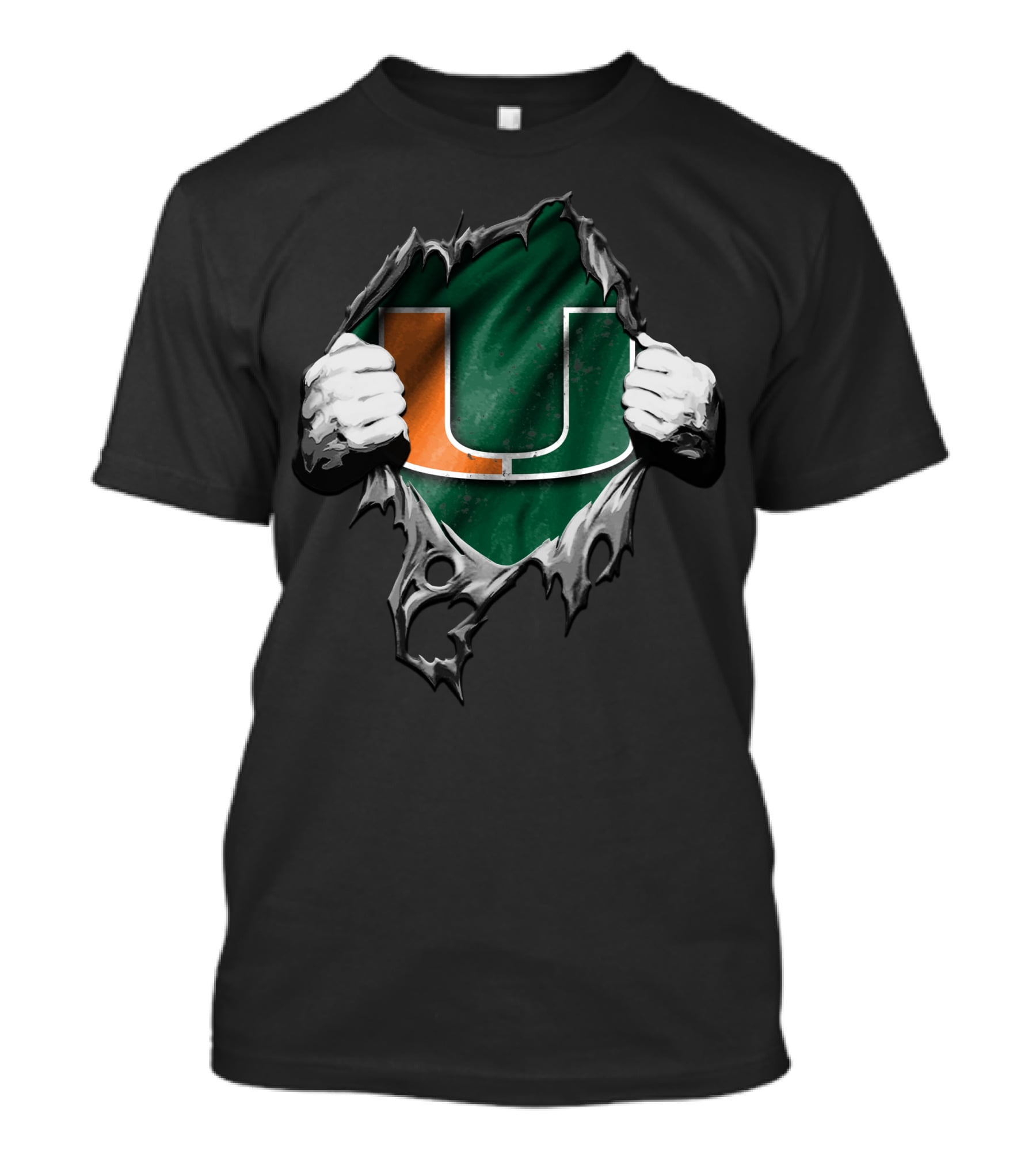 Torn Miami Hurricanes Logo With Hands Revealing U T-Shirt