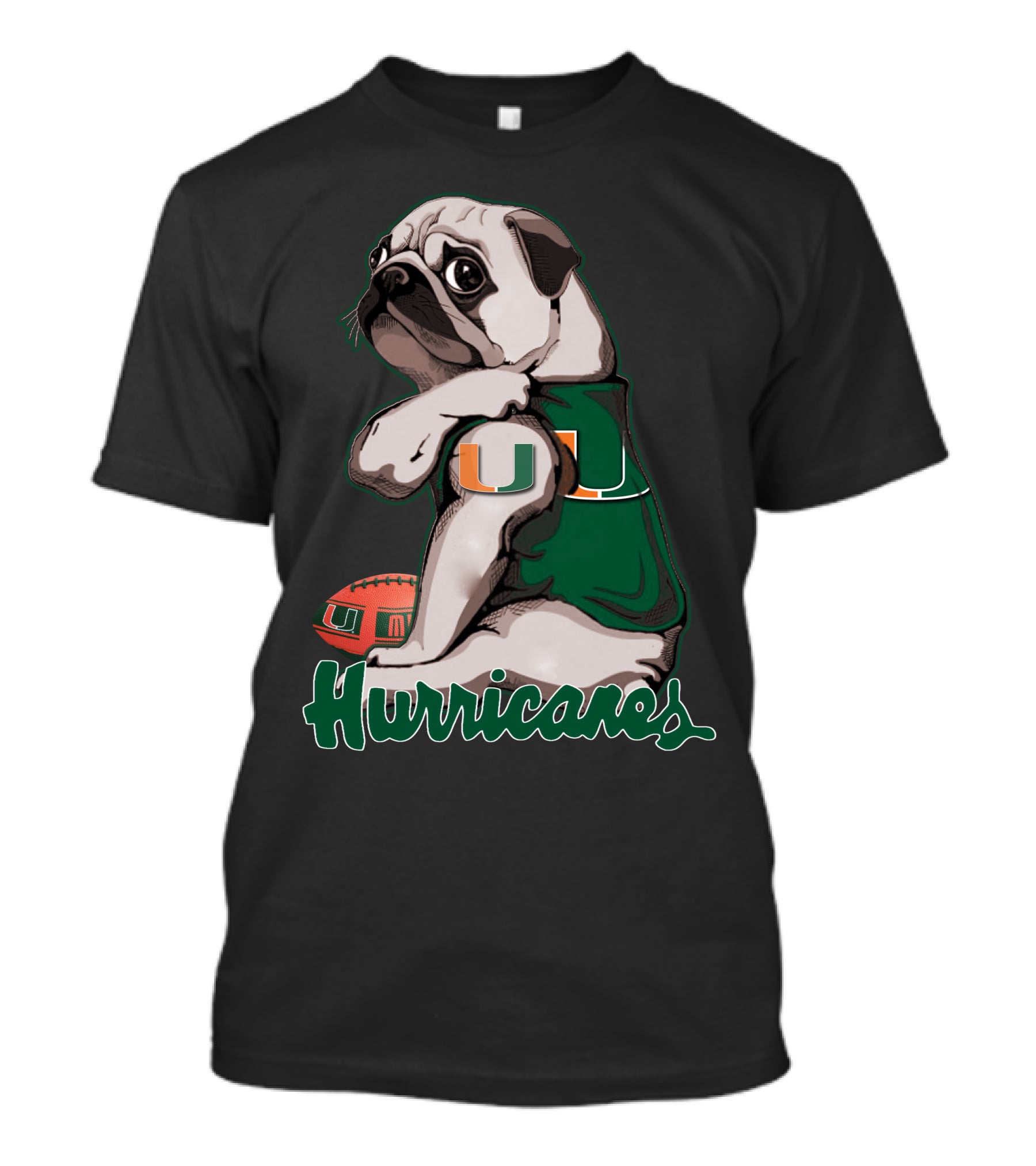 Pug Miami Hurricanes Football U T-Shirt