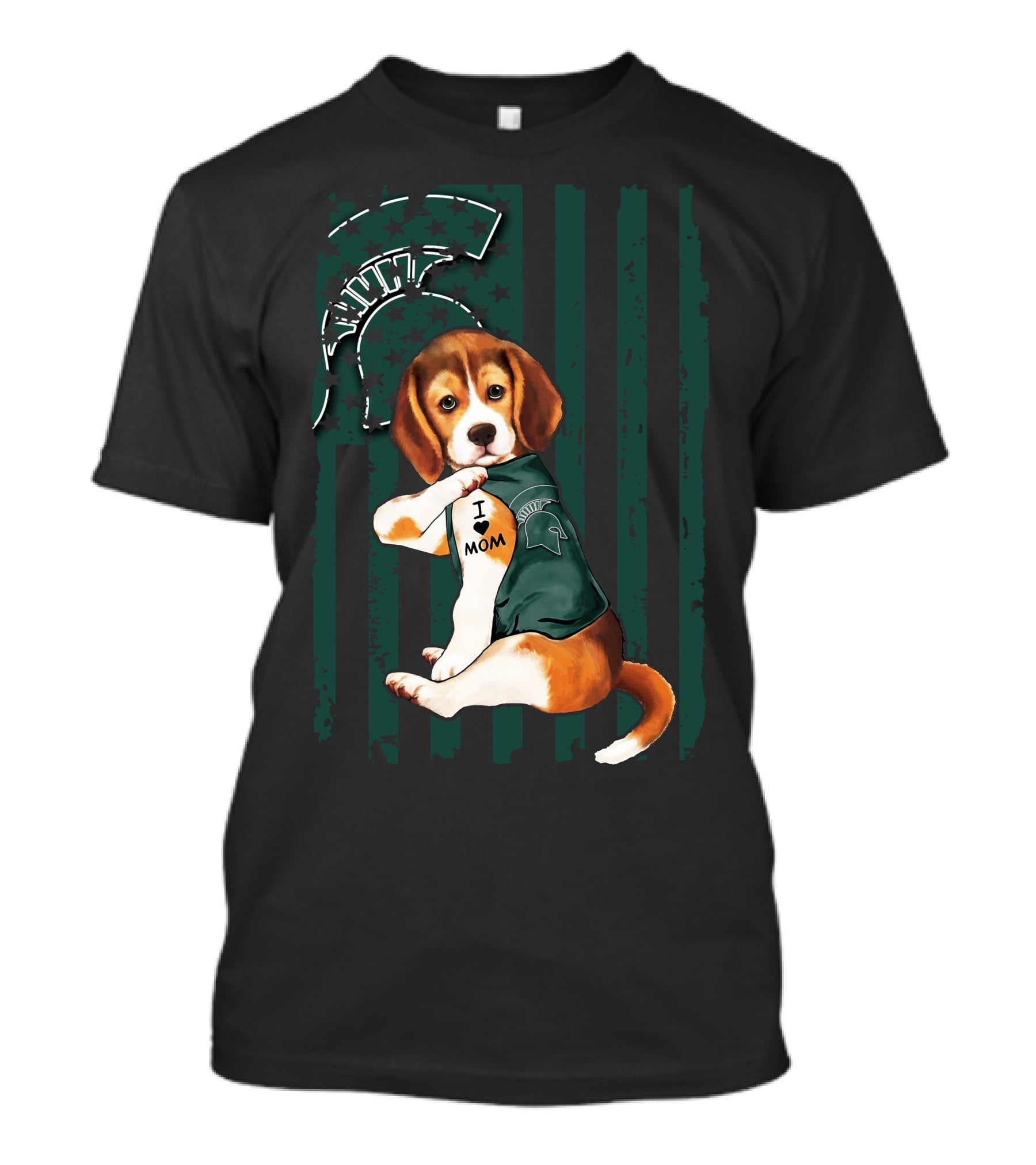 Beagle I Love Mom Michigan State Spartans Fan Support With Mascot And Helmet T-Shirt