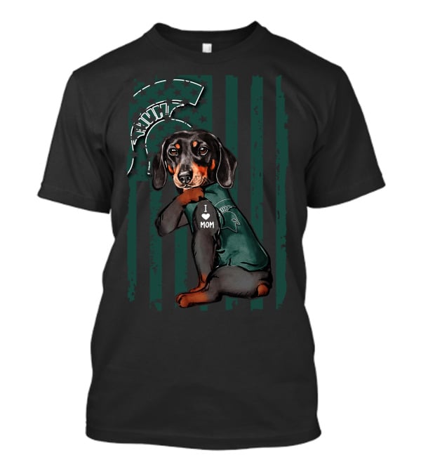 Dachshund I Love Mom Michigan State Spartans T-Shirt