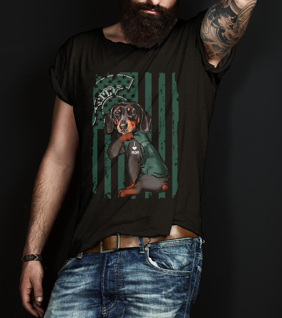 Dachshund I Love Mom Michigan State Spartans T-Shirt