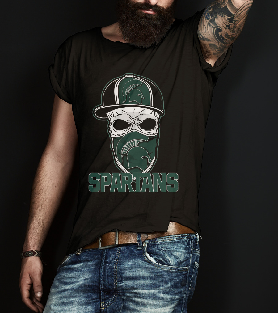 Skull Hat Michigan State Spartans Logo With Spartan Text T-Shirt