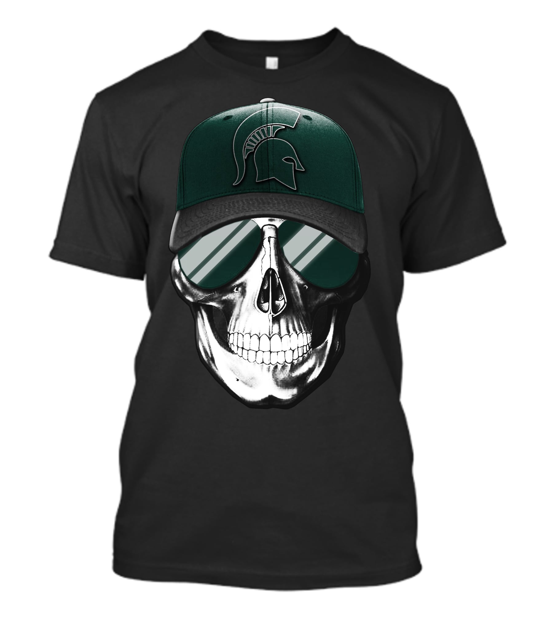 Skull With Hat Featuring Michigan State Spartans Helmet T-Shirt