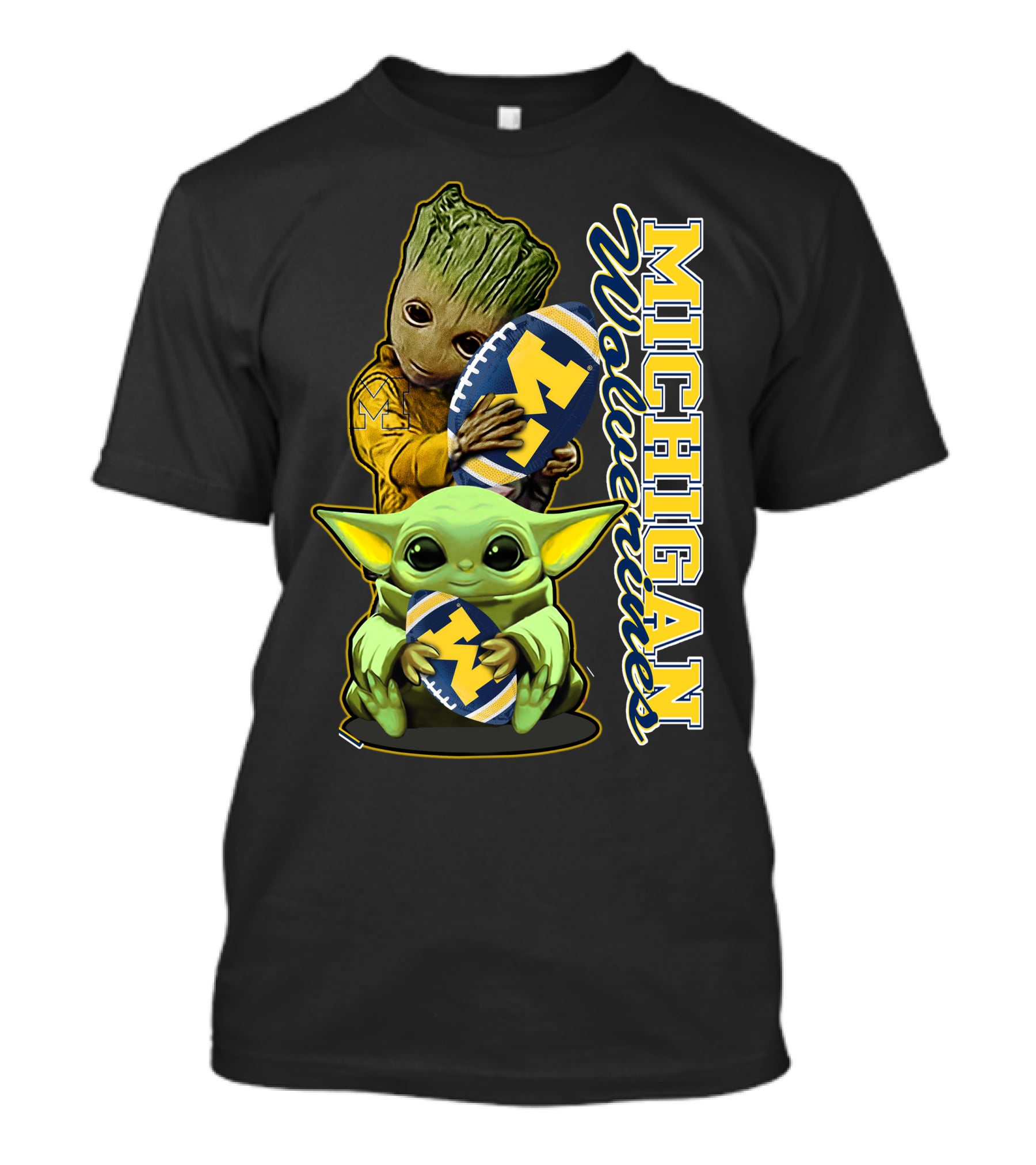 Michigan Wolverines Grogu And Groot Football T-Shirt
