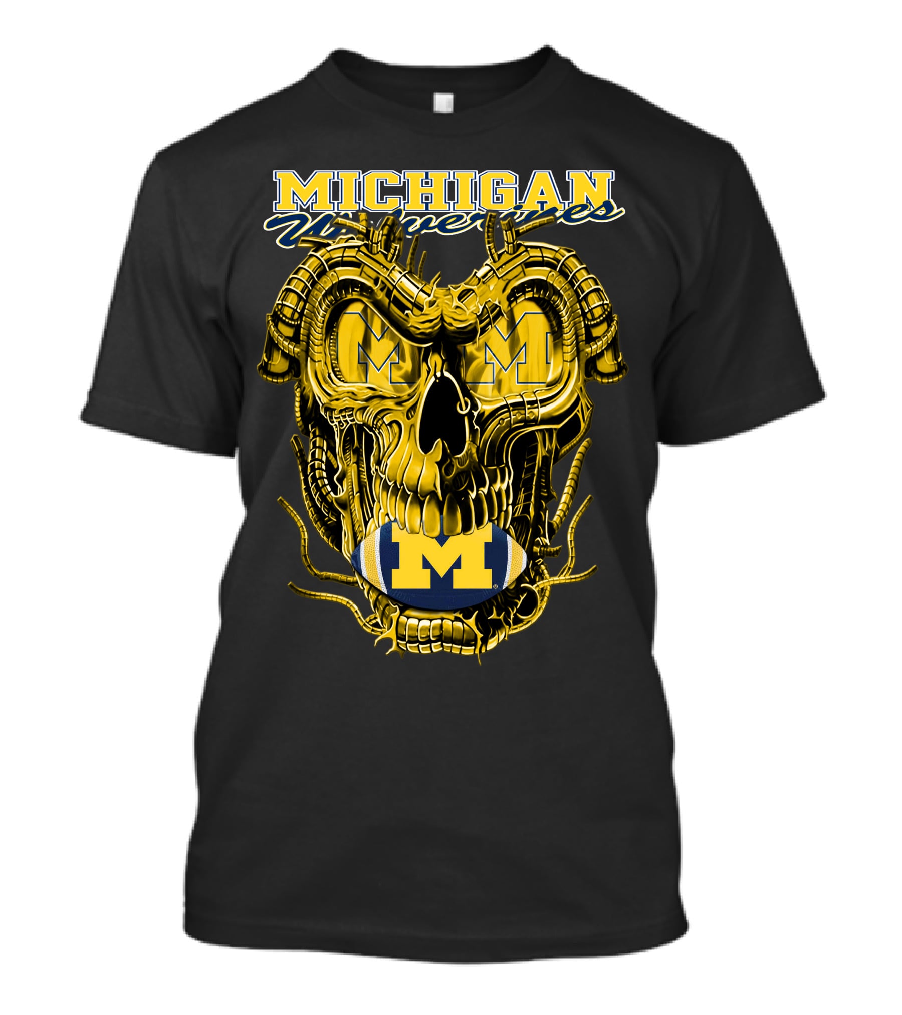 Dragonskull Michigan Wolverines M Football Skull T-Shirt