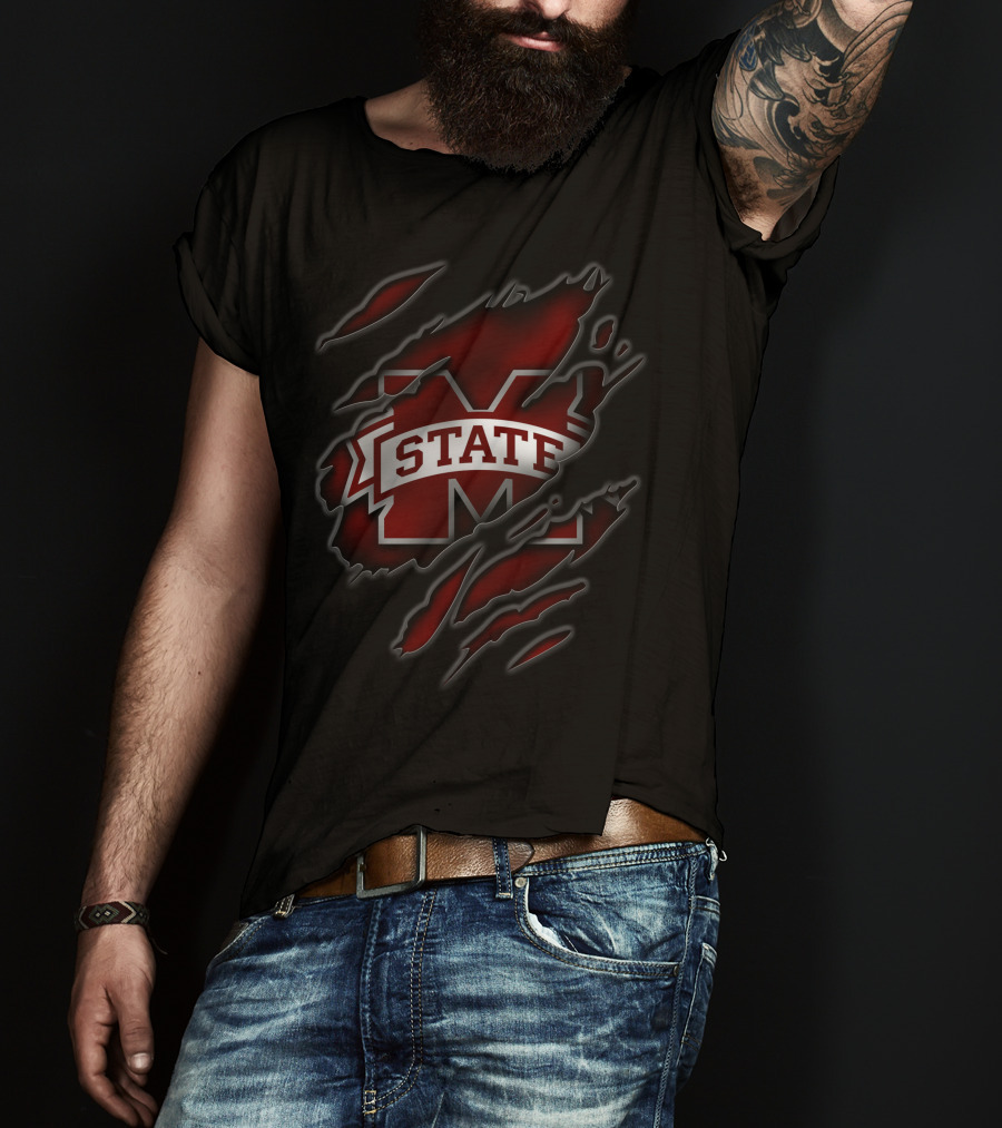 Torn Mississippi State Bulldogs M Logo Rage T-Shirt