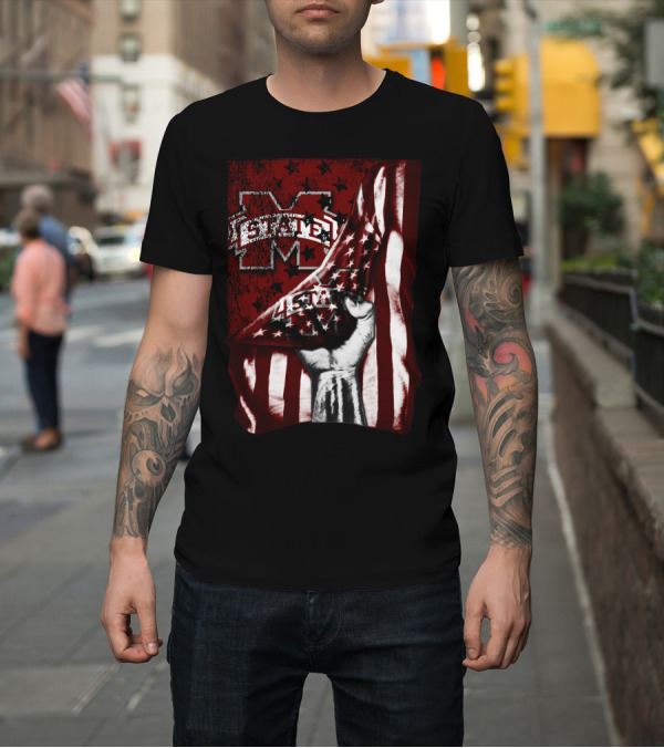 Shirt: Mississippi State Bulldogs American Flag Fist T-Shirt Mississippi State Bulldogs American Flag Fist T-Shirt