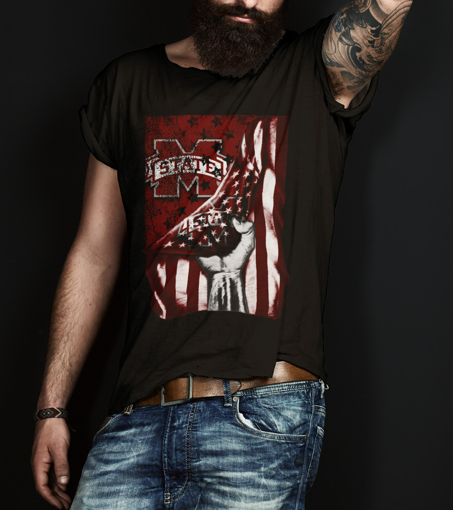 Mississippi State Bulldogs American Flag Fist T-Shirt
