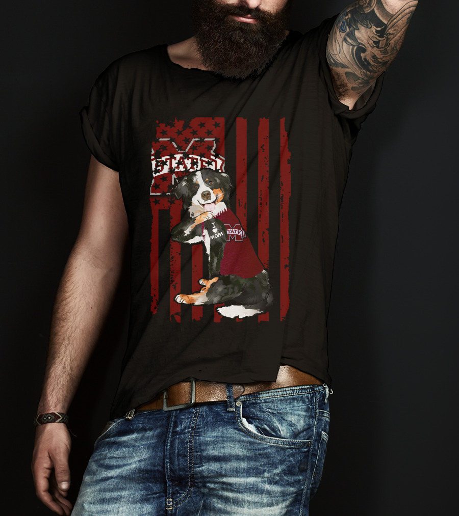 Mississippi State Bulldogs Border Collie With Team Spirit Flag T-Shirt