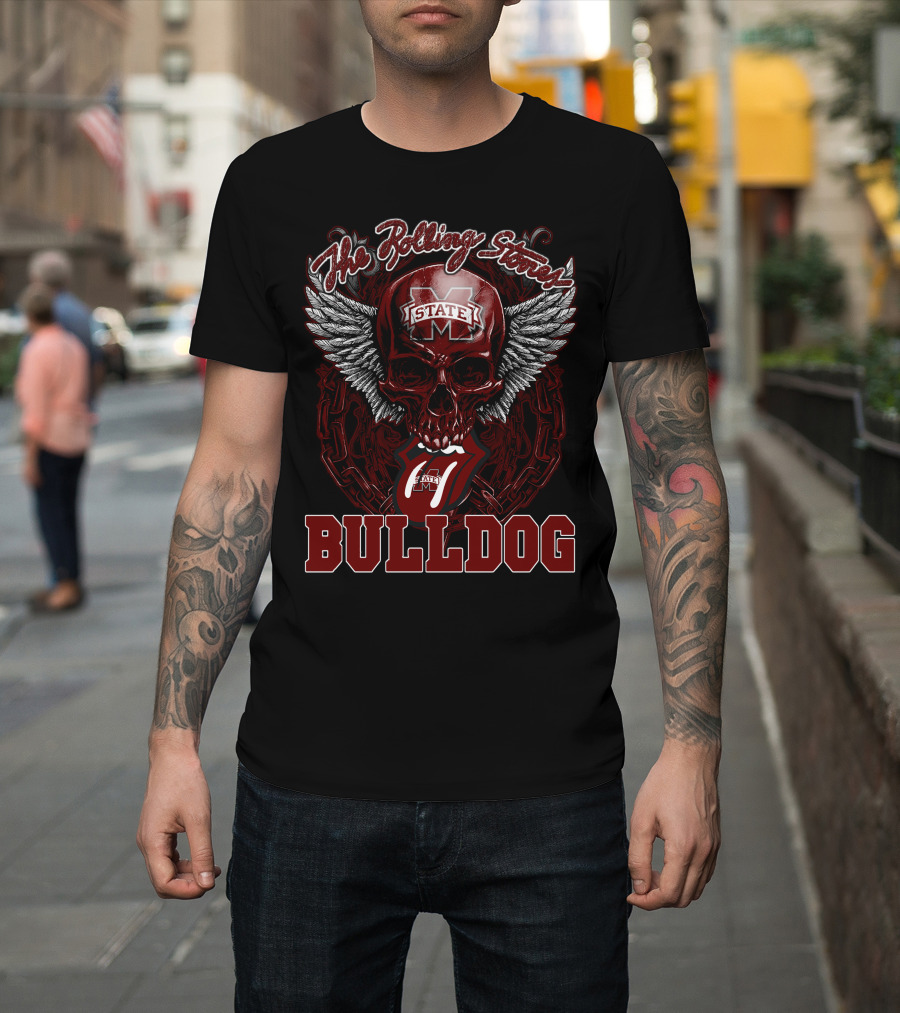 The Rolling Stones Mississippi State Bulldog Skull Logo With Wings And Chain T-Shirt