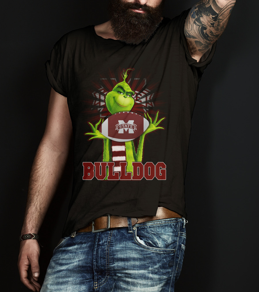 Mississippi State Bulldogs Grinch Holding Football T-Shirt