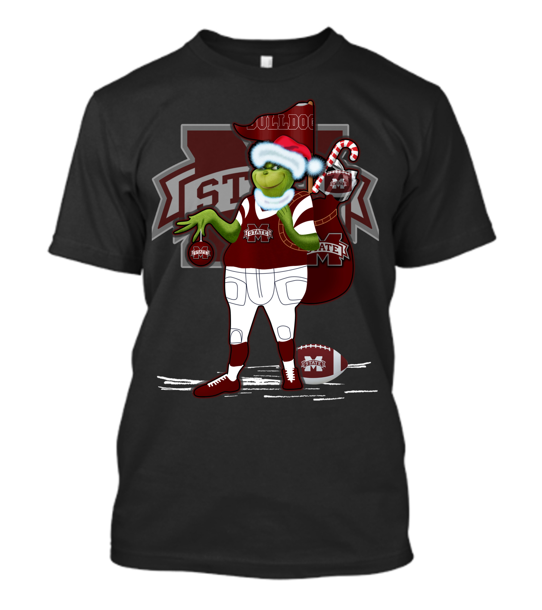 Grinchxmas Mississippi State Bulldogs Christmas Football Santa Dog T-Shirt