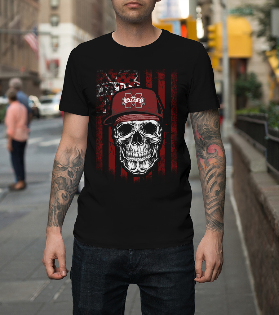 Mississippi State Bulldogs Skull With Cap T-Shirt