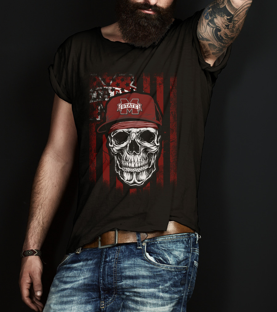 Mississippi State Bulldogs Skull With Cap T-Shirt
