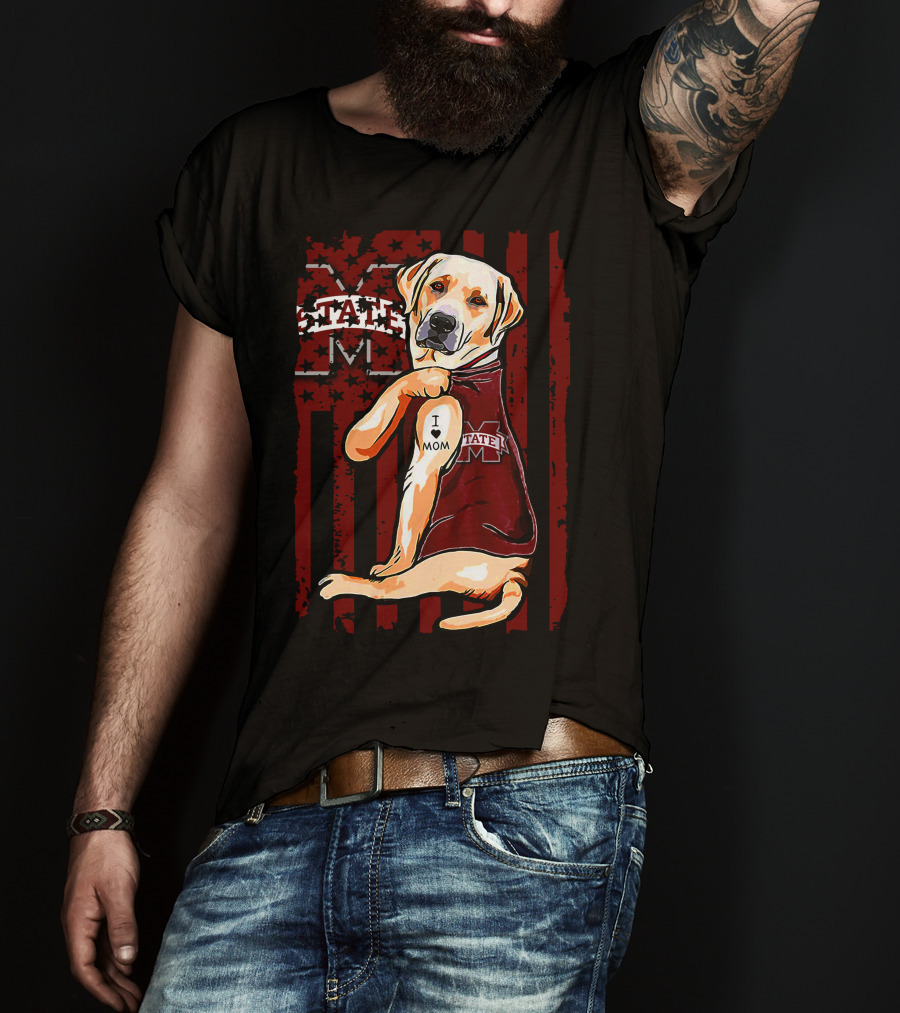 Labrador Retriever I Love Mom Mississippi State Bulldogs Flag T-Shirt