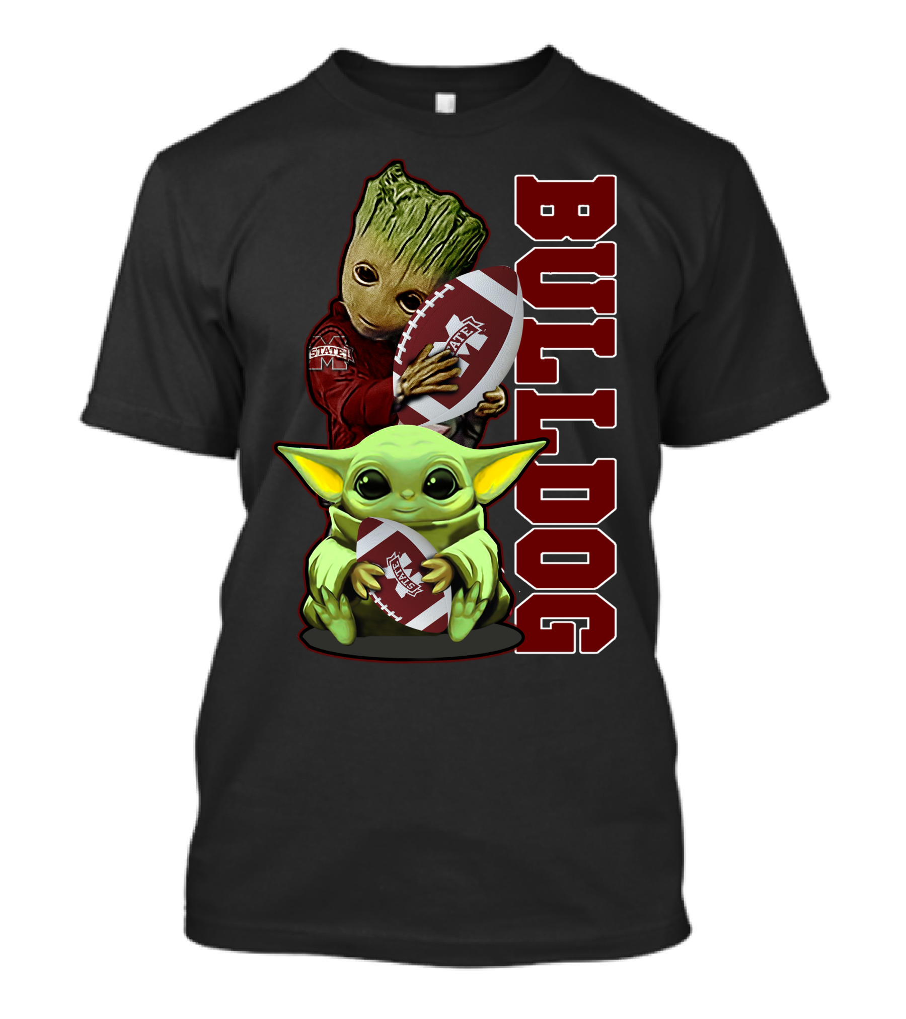 Grzd Mississippi State Bulldogs Groot Baby Yoda Football T-Shirt