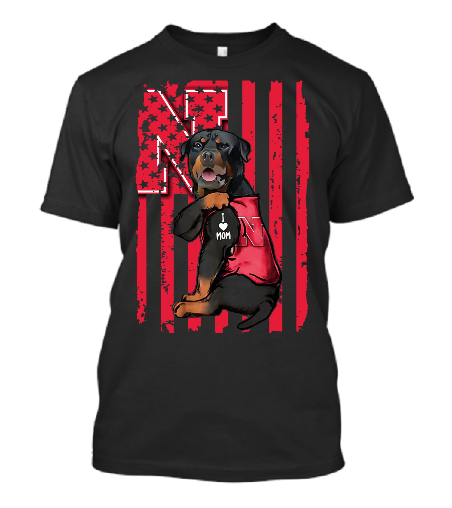 Rottweiler I Love Mom Nebraska Cornhuskers N Flag Stripes T-Shirt