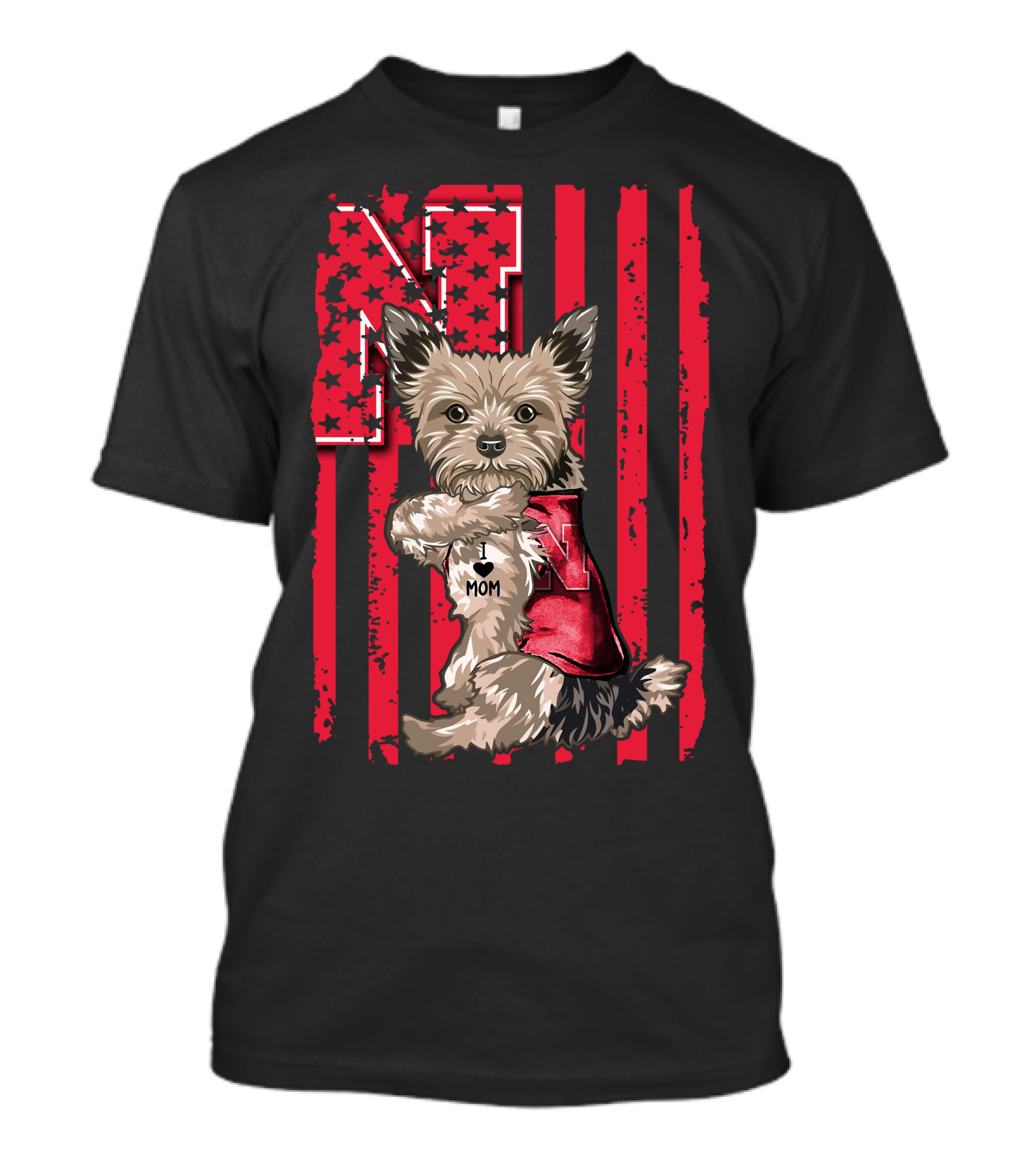 Yorkshire Terrier I Love Mom Nebraska Cornhuskers N Stripe T-Shirt