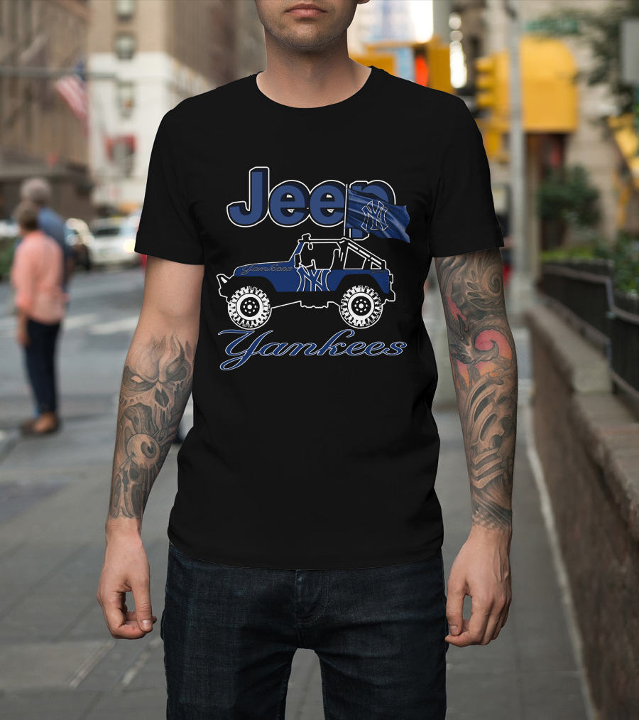 Jeep Yankees New York Yankees Blue Jeep With Yankees Flag T-Shirt