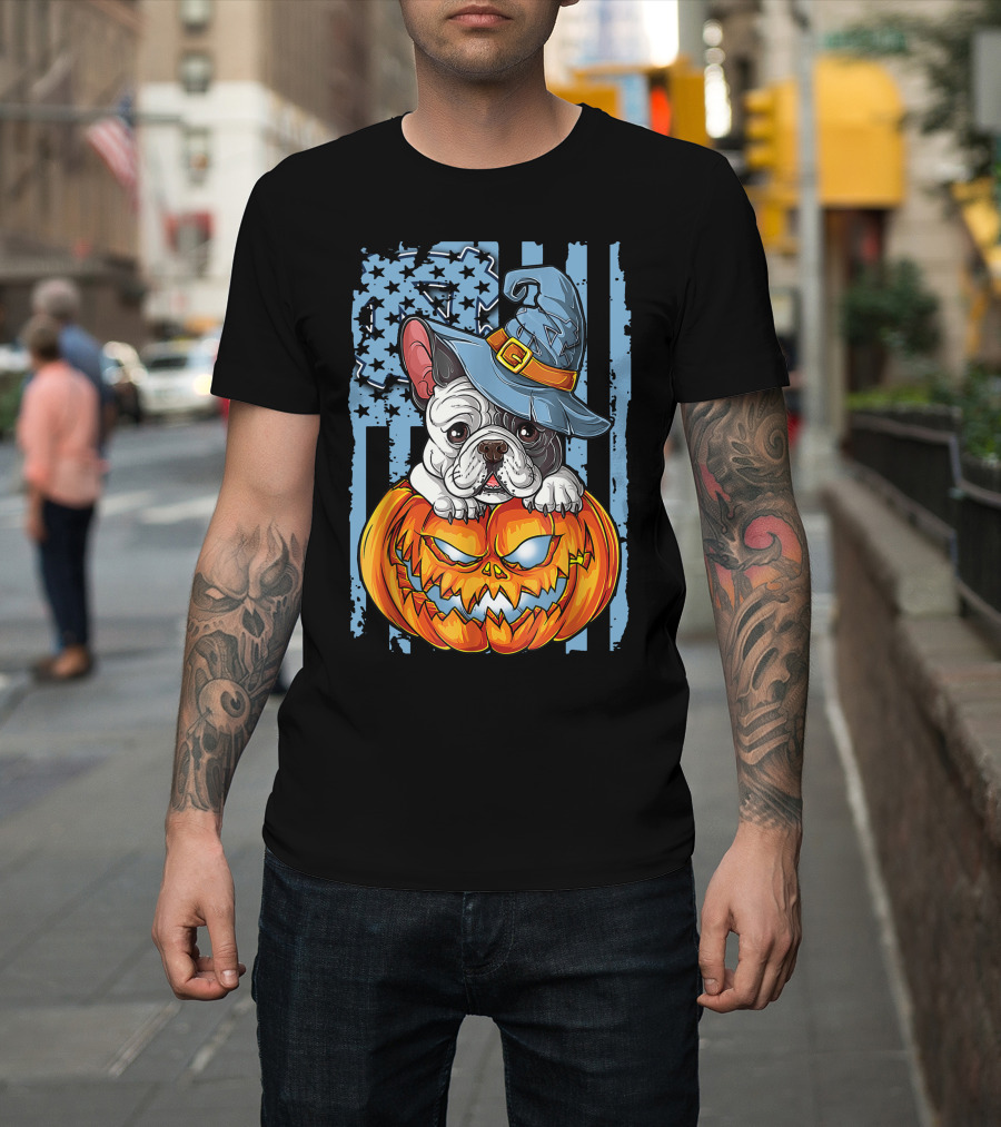 Bulldog with Witch Hat on Jack-o'-Lantern North Carolina Tar Heels Halloween T-Shirt