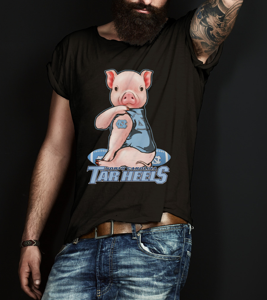 North Carolina Tar Heels Pig With Football And Team T-Shirt