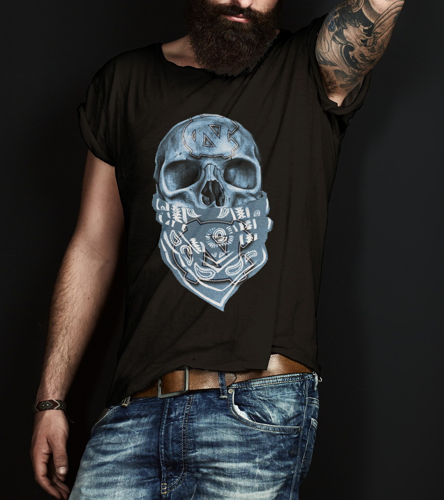 North Carolina Tar Heels Skull Bandana T-Shirt