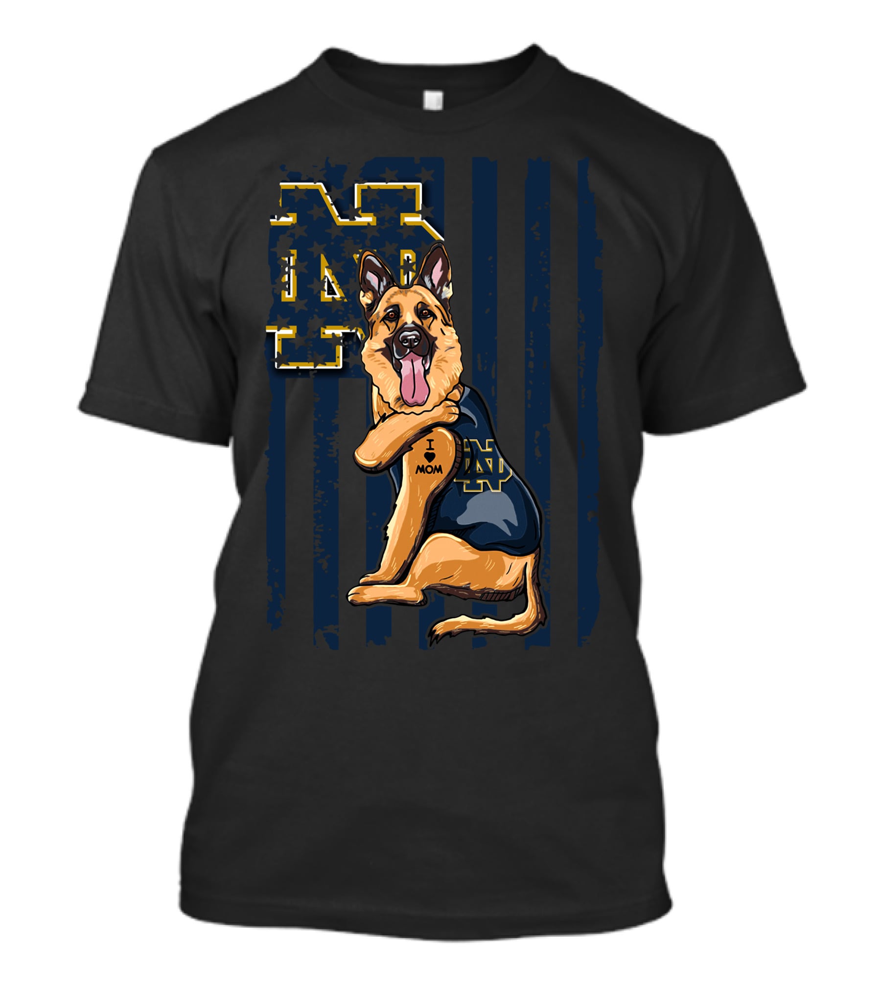 German Shepherd Notre Dame Fighting Irish I Love Mom Tattoo T-Shirt