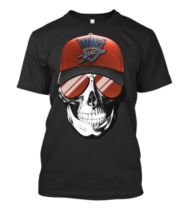 Skull With Oklahoma City Thunder Cap And Sunglasses T-Shirt