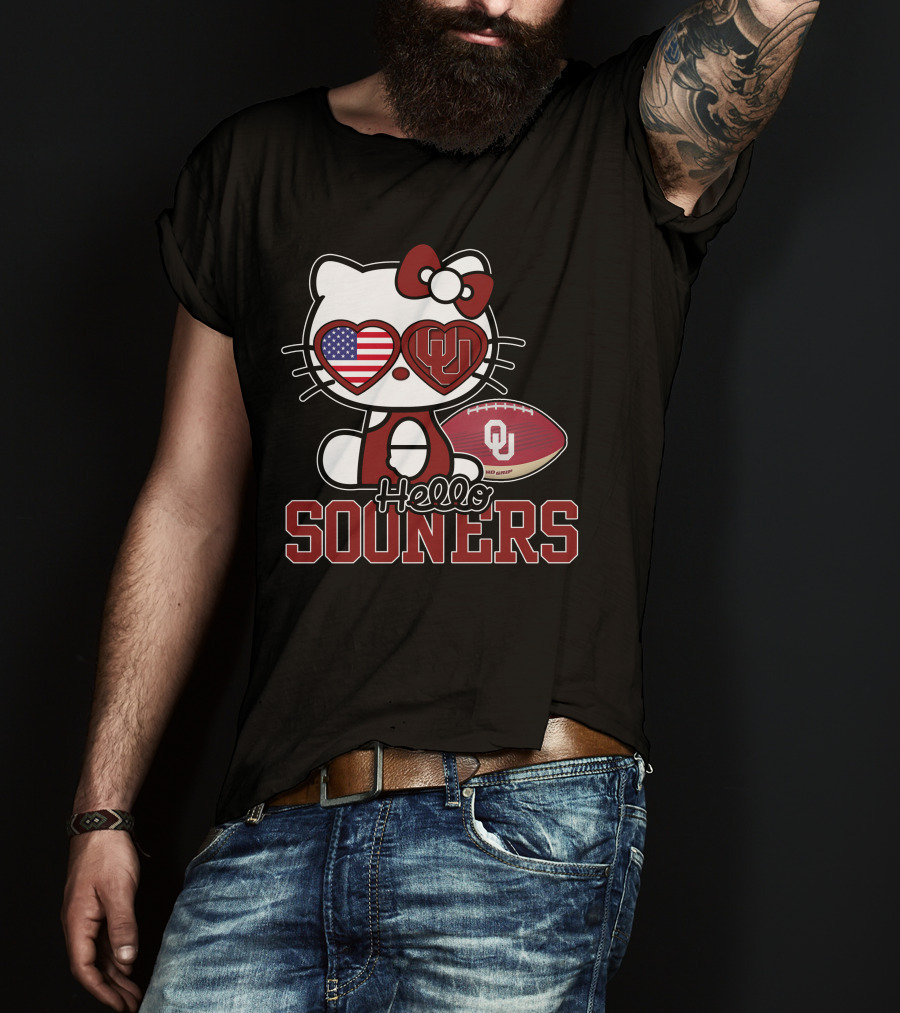 Hello Kitty Oklahoma Sooners Football American Flag T-Shirt