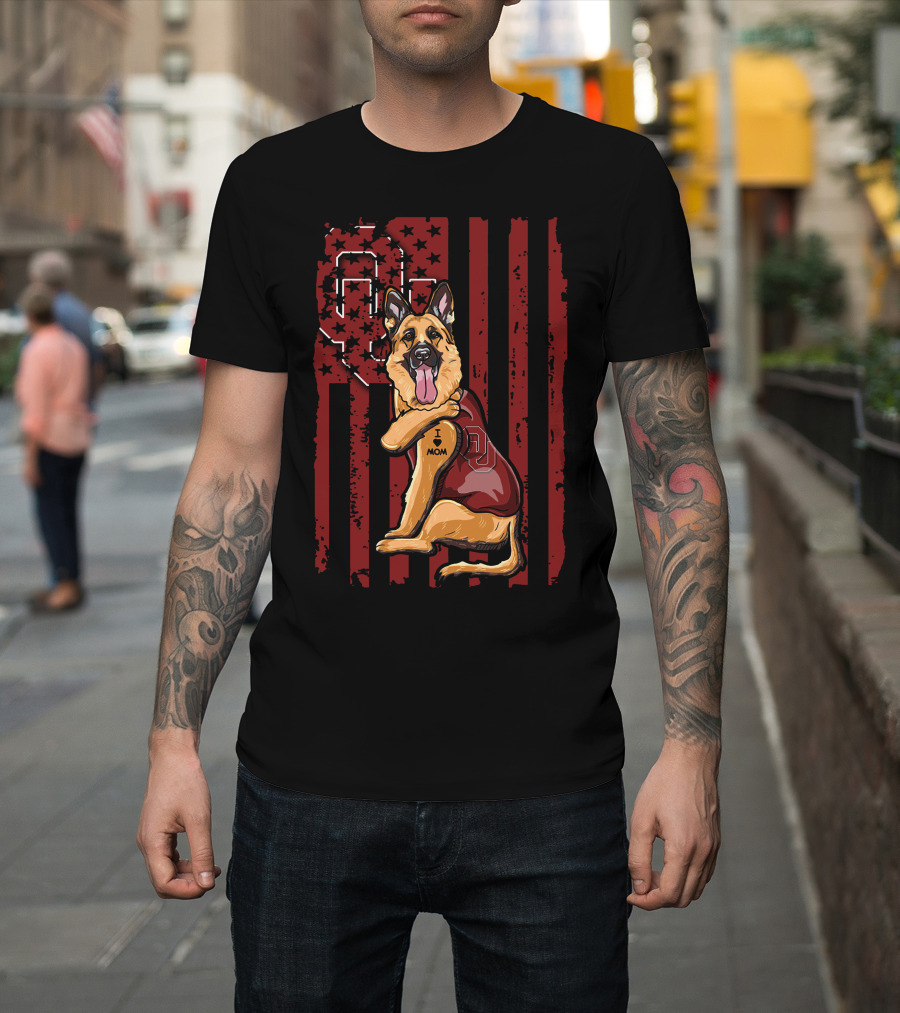 German Shepherd OU Oklahoma Sooners Vintage Flag Tattoo T-Shirt