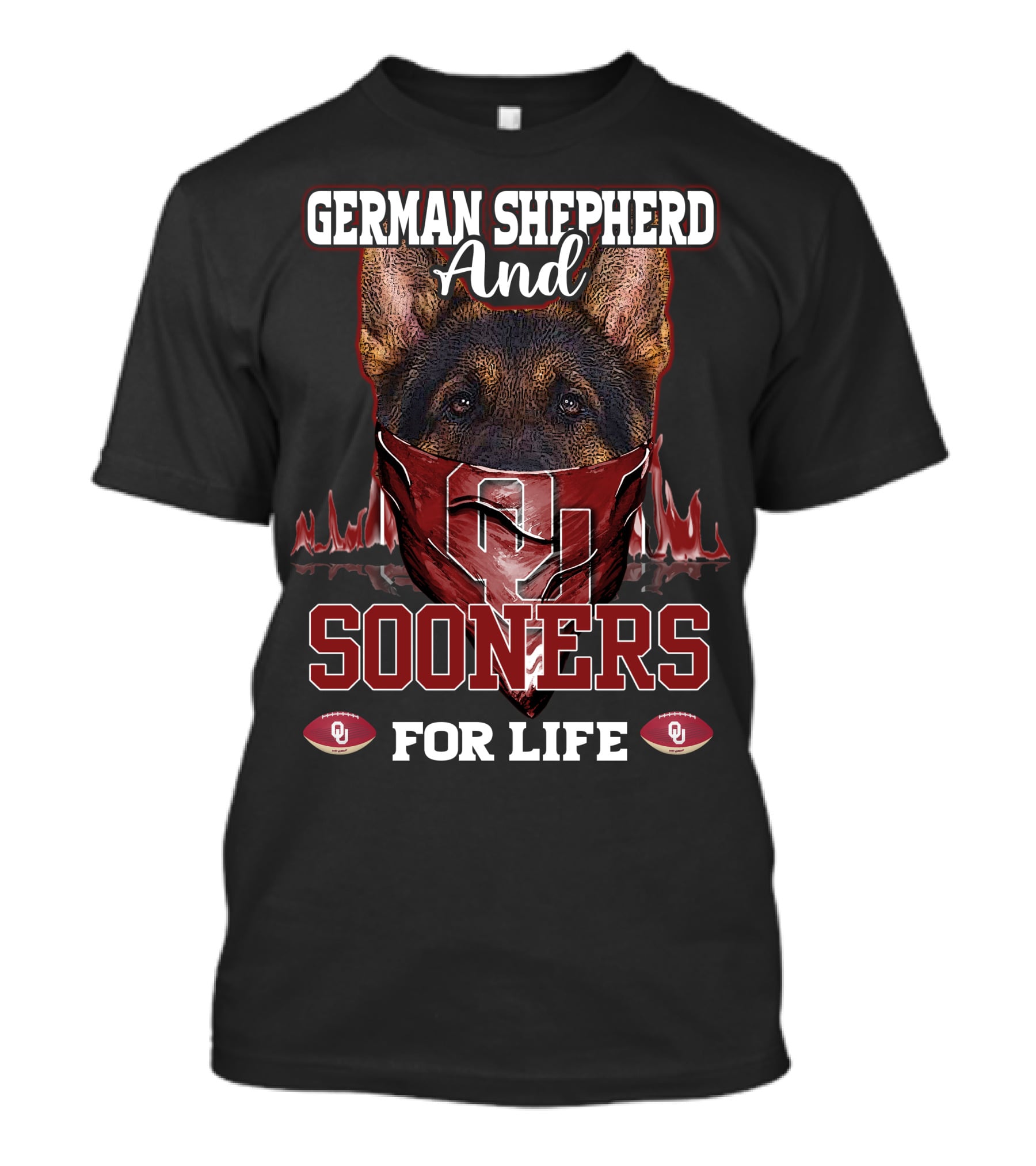 German Shepherd And Sooners For Life Oklahoma T-Shirt