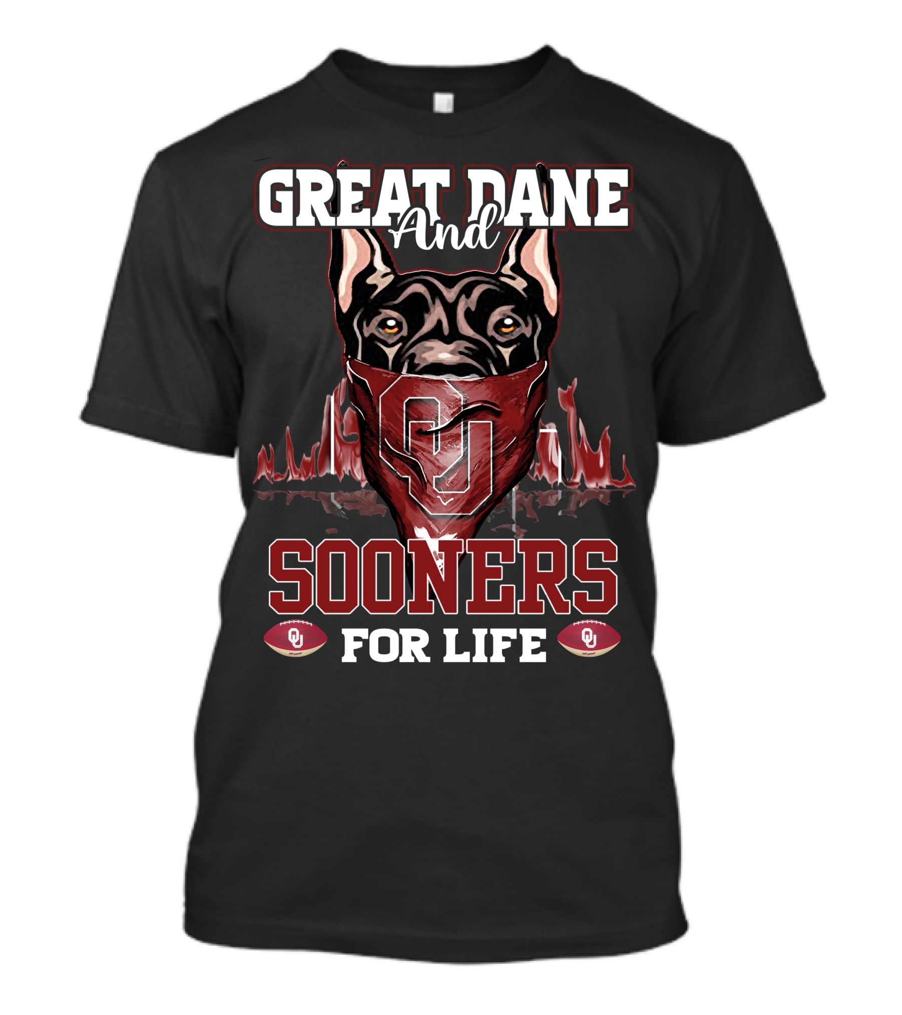 Great Dane And Oklahoma Sooners For Life T-Shirt