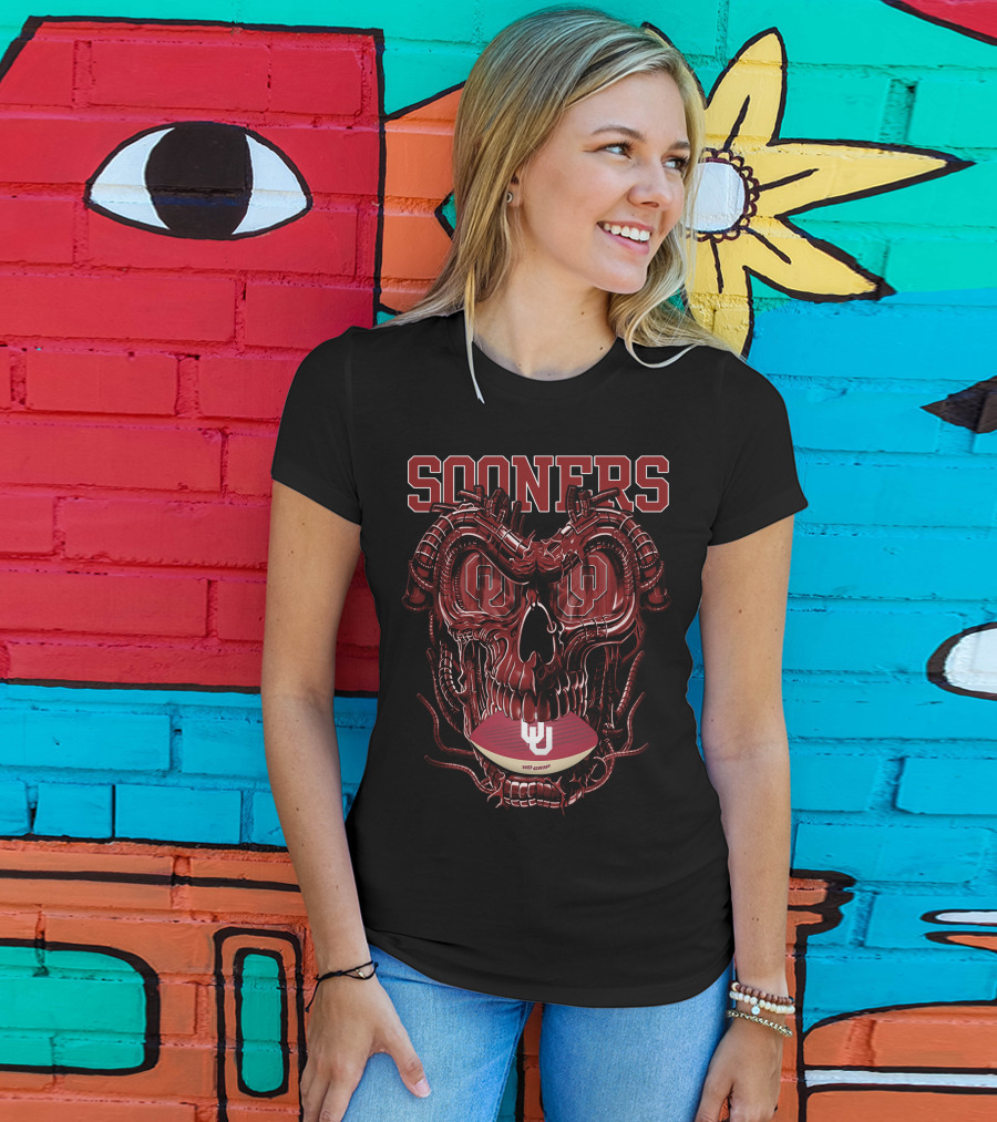 Sooners Dragonskull Football OU Logo Skull T-Shirt