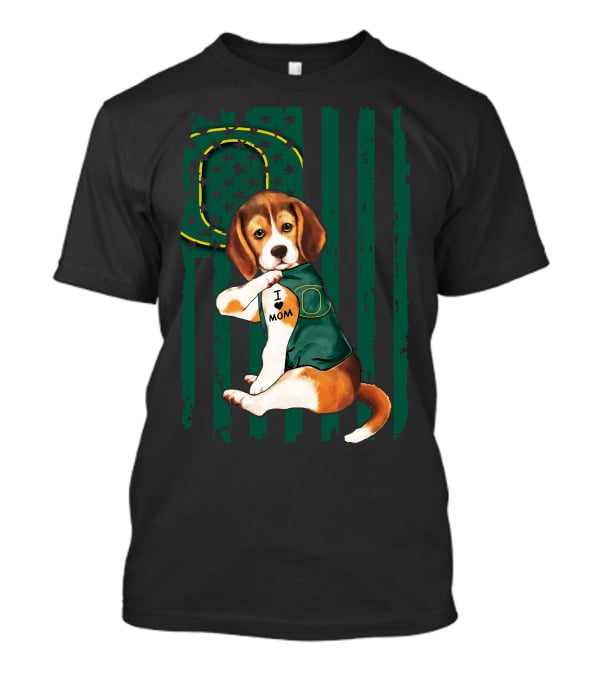 Beagle I Love Mom Oregon Ducks American Flag T-Shirt