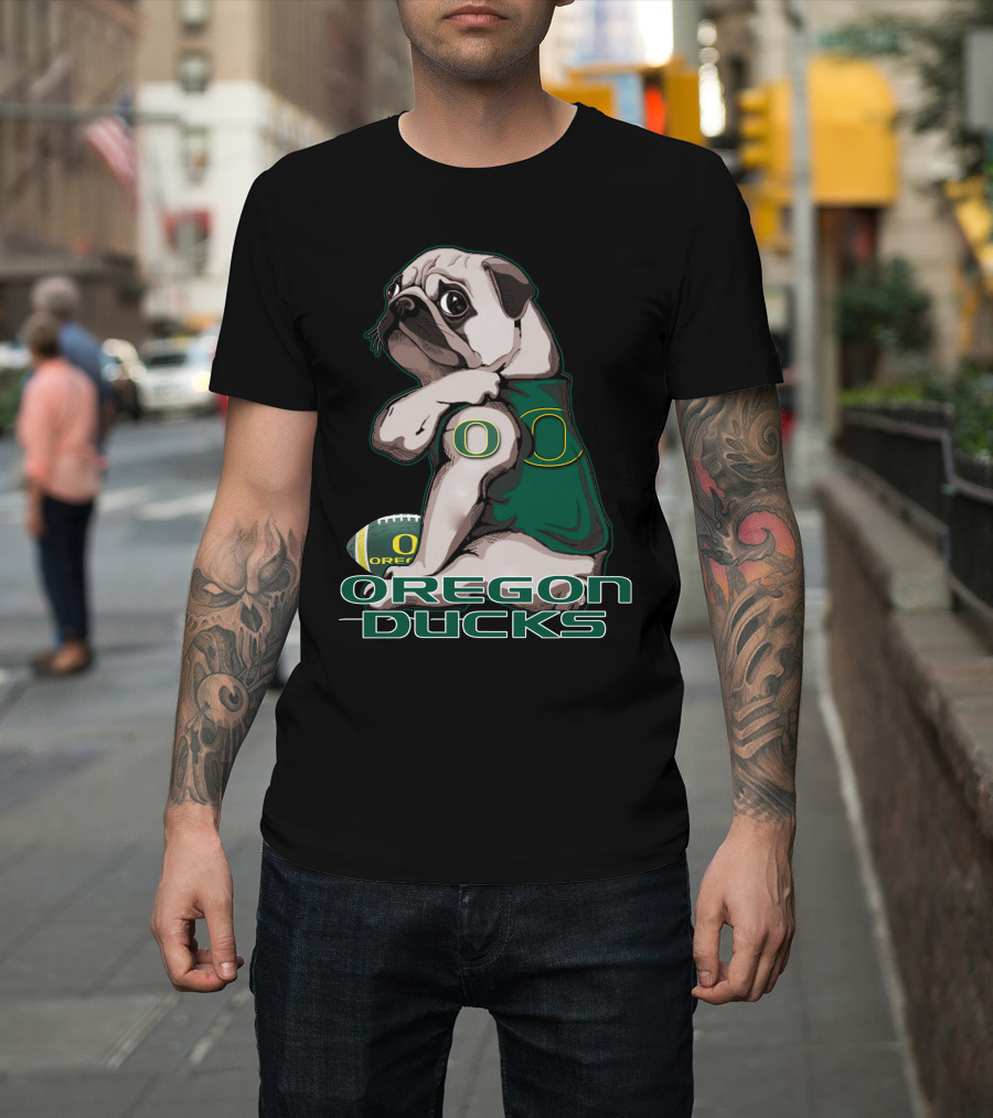 Pug Wearing Oregon Ducks Football Jersey T-Shirt
