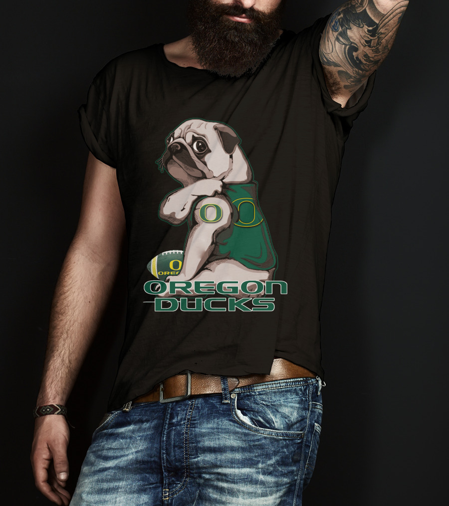Pug Wearing Oregon Ducks Football Jersey T-Shirt