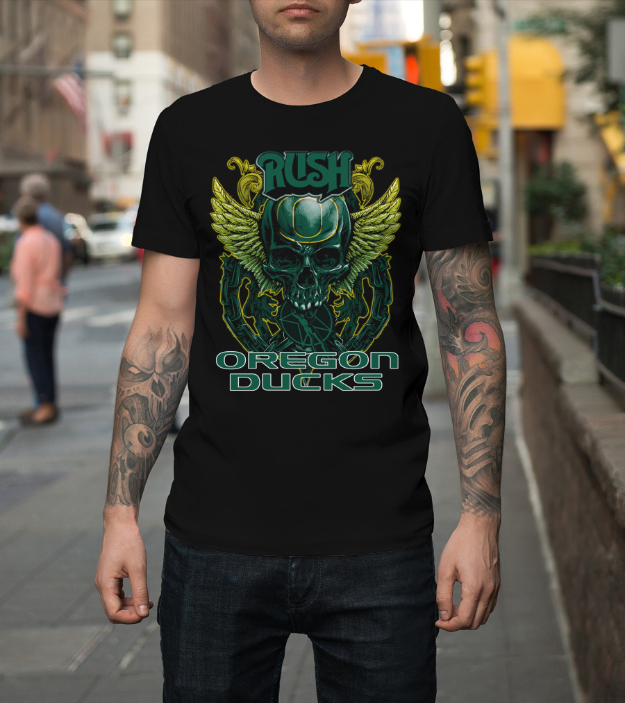 Rush Oregon Ducks Winged Skull Emblem T-Shirt