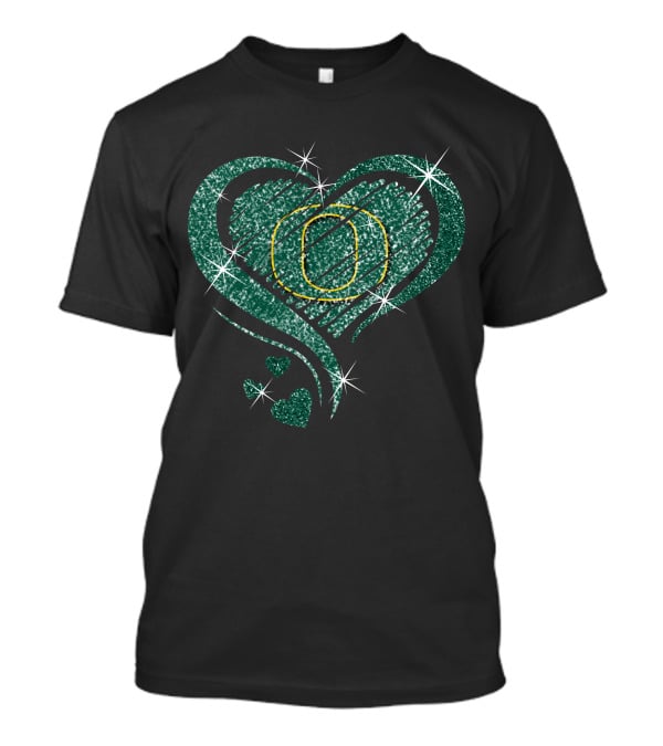 Heart Diamond Oregon Ducks Glitter Green Sparkle T-Shirt