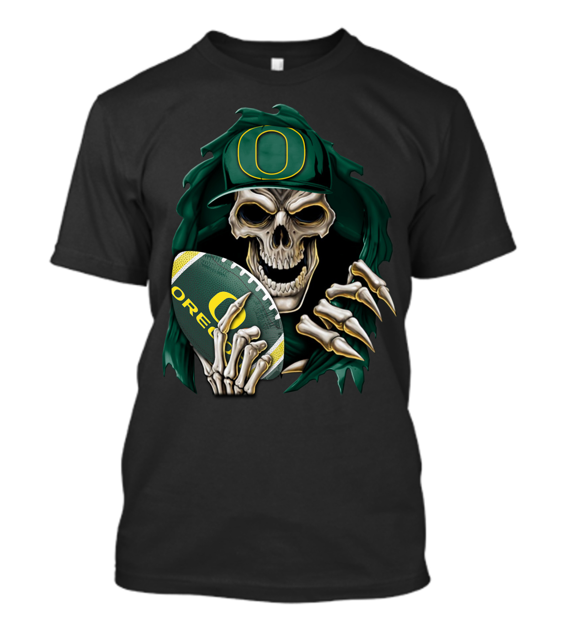 Skullbong Oregon Ducks Skeleton Holding Football T-Shirt
