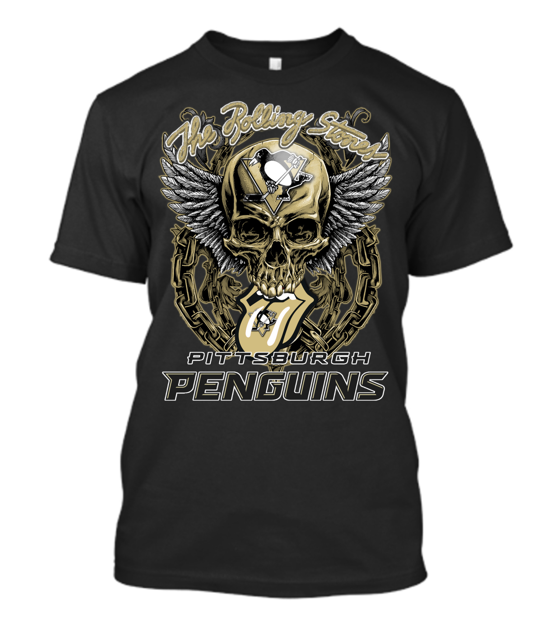 The Rolling Stones Pittsburgh Penguins Skull And Wings Logo Collaboration T-Shirt
