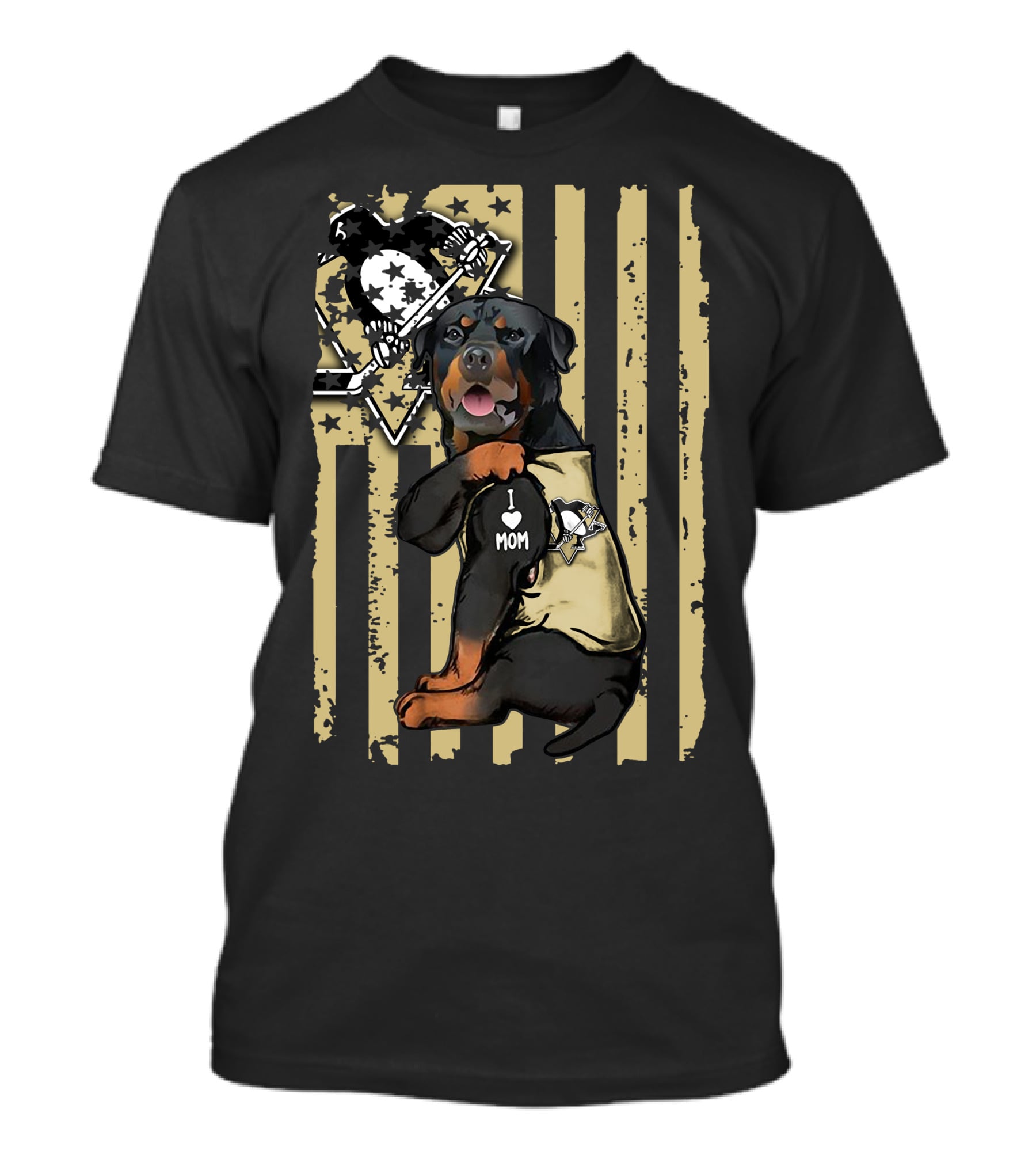 Rottweiler Loves Pittsburgh Penguins Hockey Mom T-Shirt