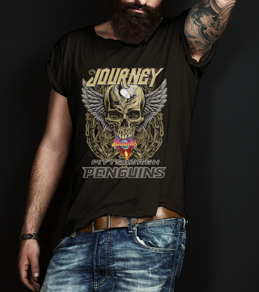 Journey Pittsburgh Penguins Skull Wings Chains T-Shirt