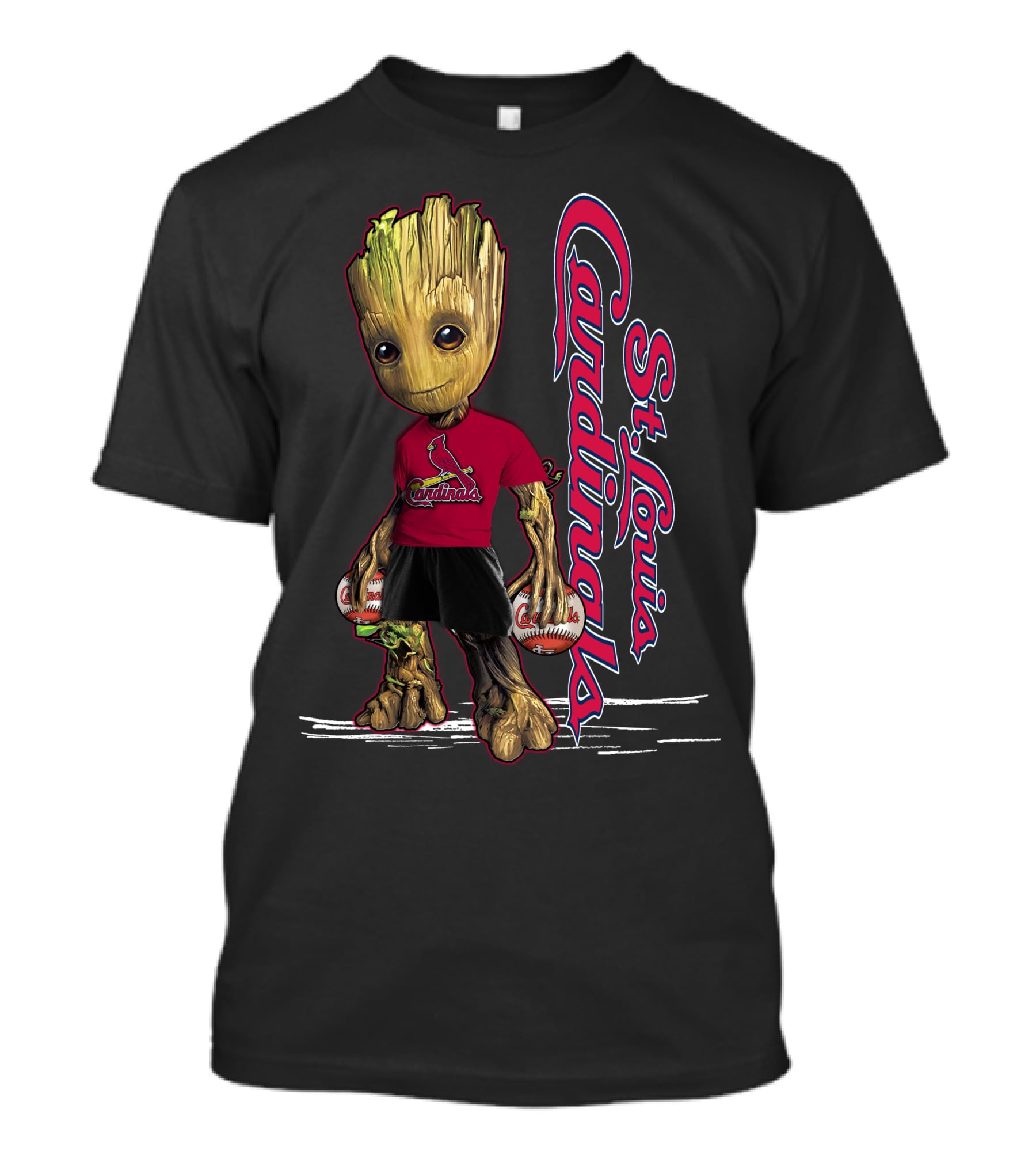 Groot St. Louis Cardinals Baseball Fan Character With Team Logo And Baseballs T-Shirt