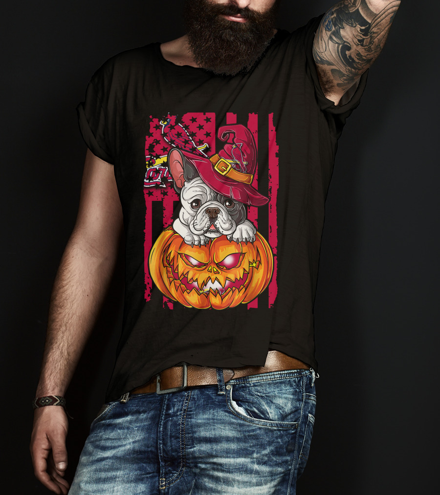Hlw Bulldog Pumpkin Witch Hat St. Louis Cardinals Halloween T-Shirt