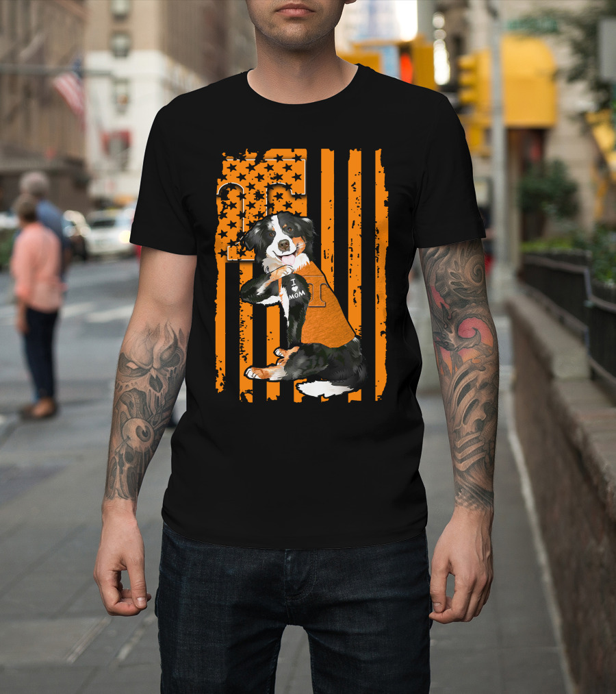 Border Collie Tennessee Volunteers I Love Mom American Flag T-Shirt