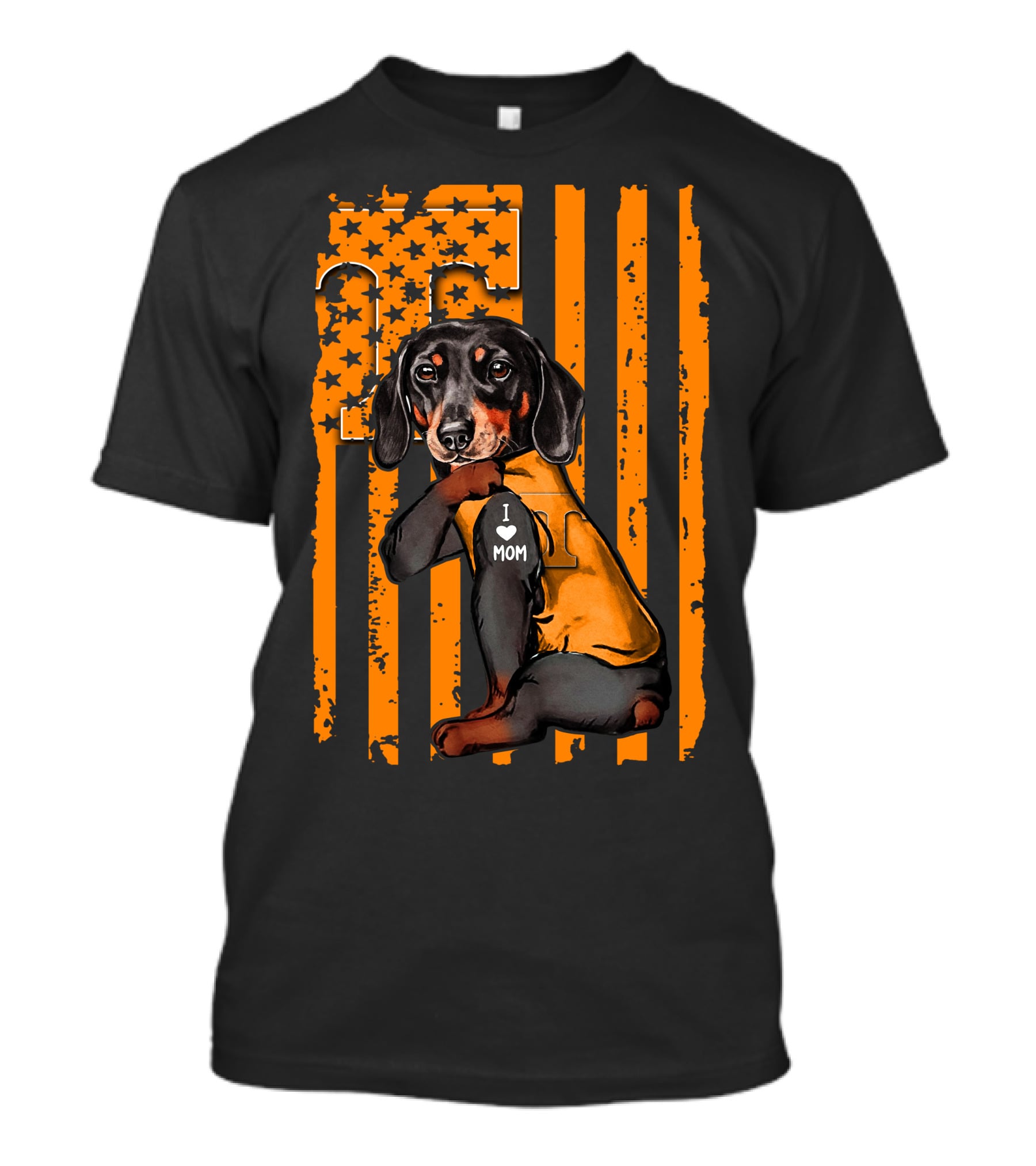 Dachshund In Tennessee Volunteers Gear With I Love Mom Message T-Shirt